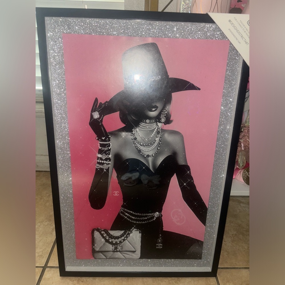 Design District Chanel glitter Elegant Black and Silver Fashion Art Print rare